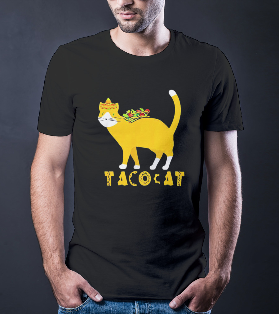Tacocat Wearing Sombrero With Taco Filling Back T-Shirt
