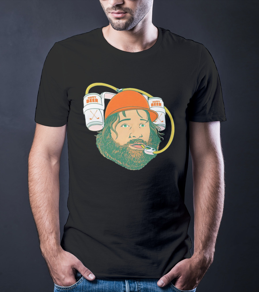 Happy Beer Man Drinks Beer With Helmet And Straws T-Shirt