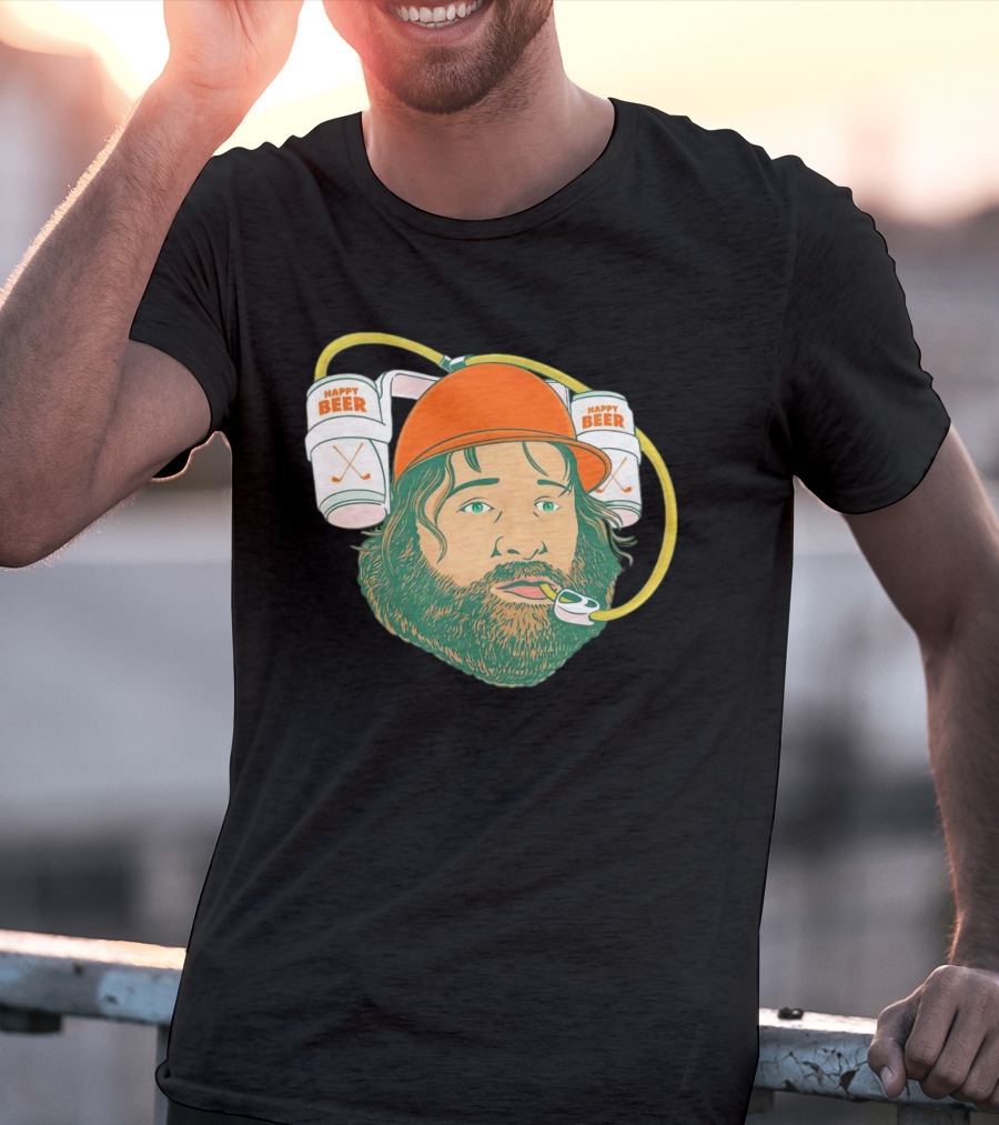 Happy Beer Man Drinks Beer With Helmet And Straws T-Shirt