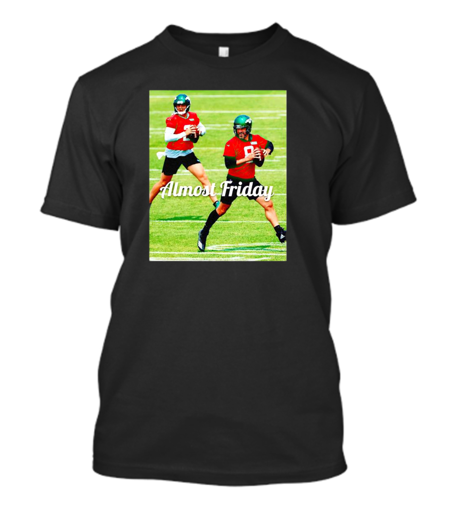 Almost Friday Quarterbacks Zach Wilson Aaron Rodgers New York Jets T-Shirt