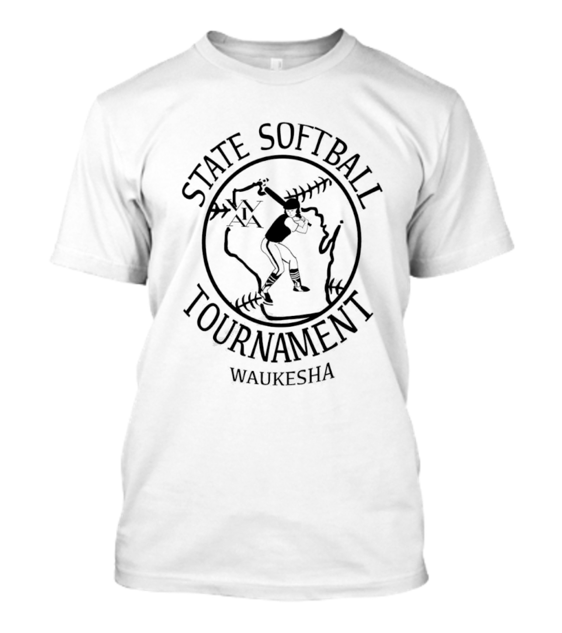 State Softball Tournament Waukesha Batting Logo Wisconsin Outline T-Shirt