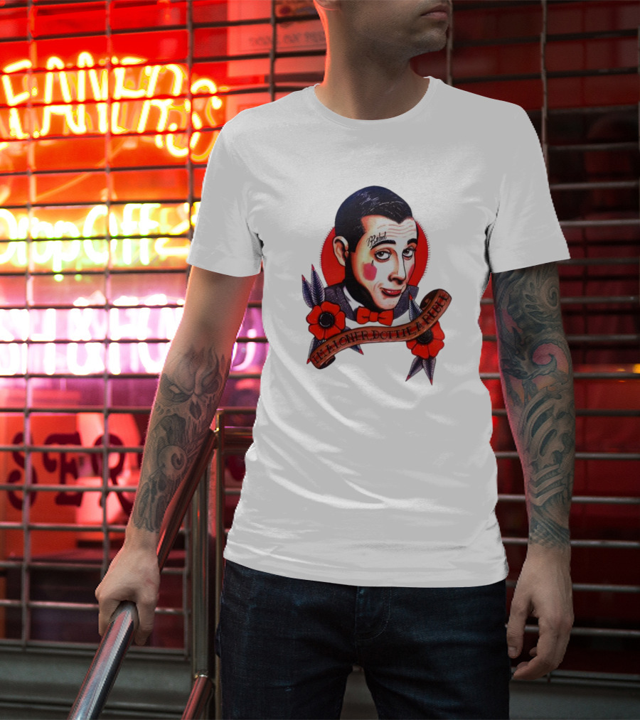 Men’s Funny Pee Wee Herman Rebel Tattoo Style Art With Flowers And Red Bow Tie T-Shirt
