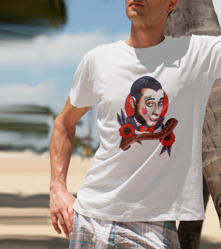 Men’s Funny Pee Wee Herman Rebel Tattoo Style Art With Flowers And Red Bow Tie T-Shirt