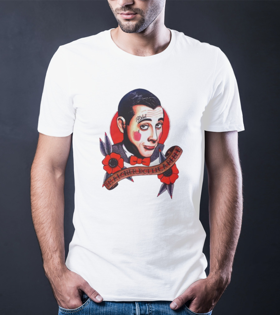 Men’s Funny Pee Wee Herman Rebel Tattoo Style Art With Flowers And Red Bow Tie T-Shirt