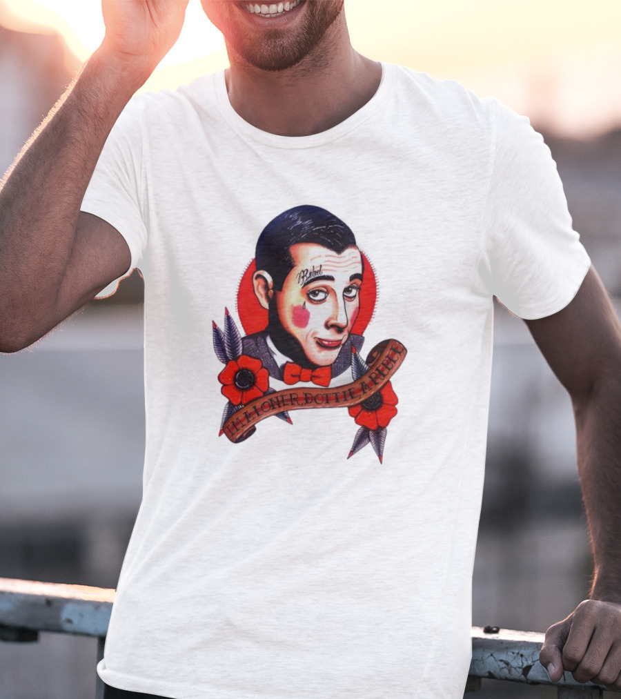 Men’s Funny Pee Wee Herman Rebel Tattoo Style Art With Flowers And Red Bow Tie T-Shirt