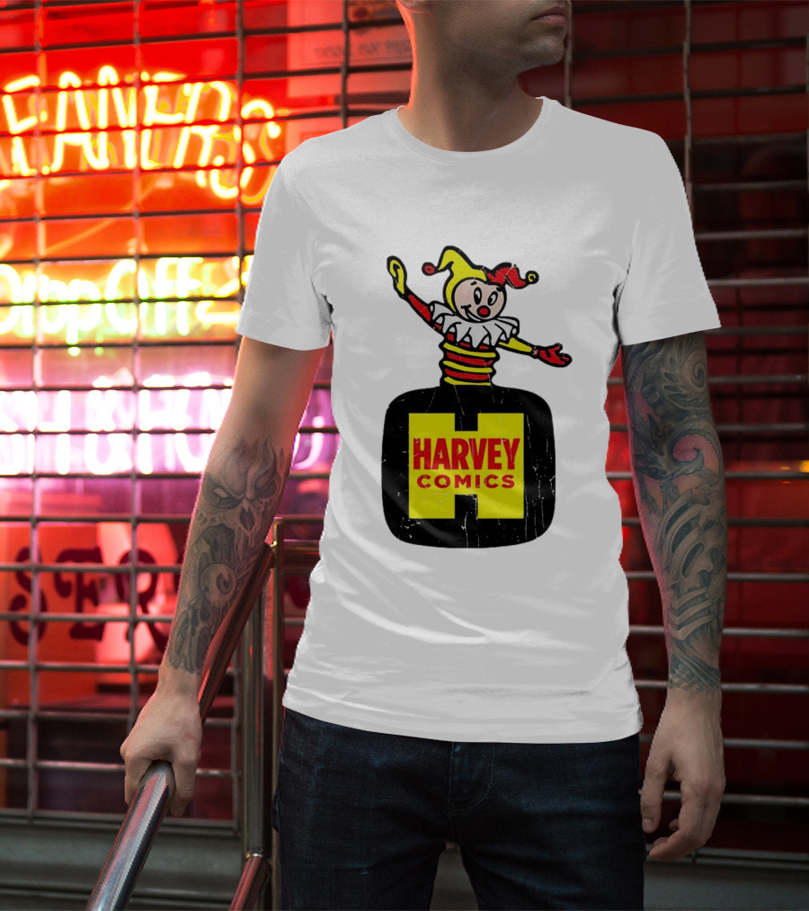 Harvey Comics Jester Logo With Classic Joker Colors T-Shirt