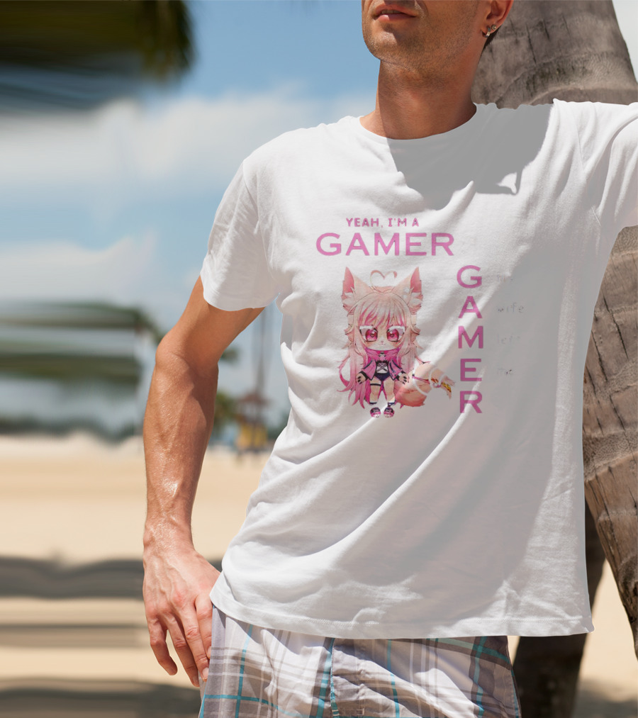 Yeah I'm A Gamer My Wife Left Me Chibi Fox Character T-Shirt