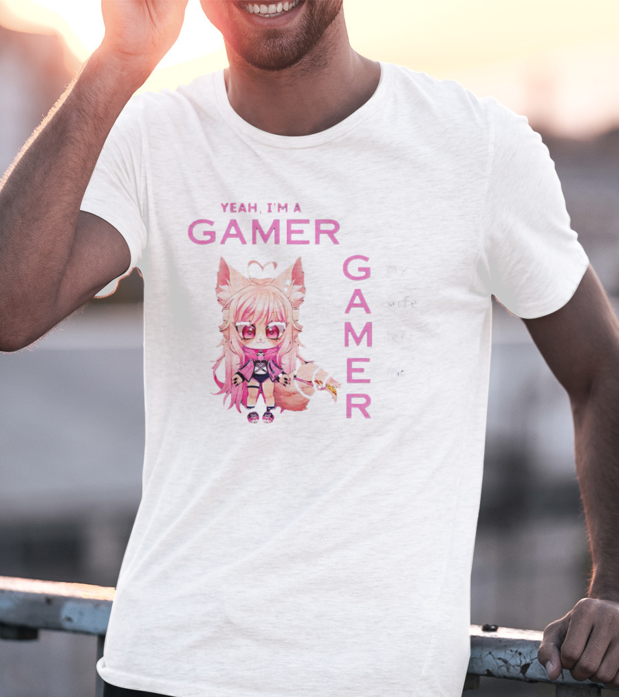 Yeah I'm A Gamer My Wife Left Me Chibi Fox Character T-Shirt