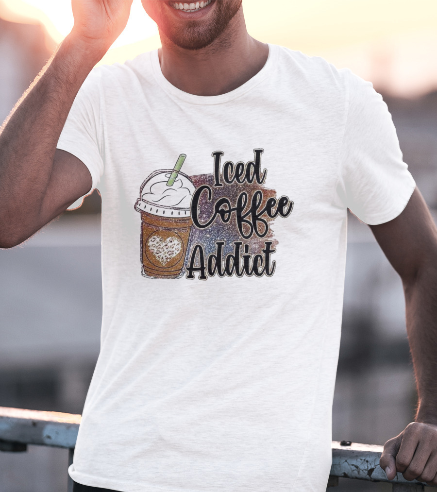 Iced Coffee Addict Glitter Heart Cup T-Shirt