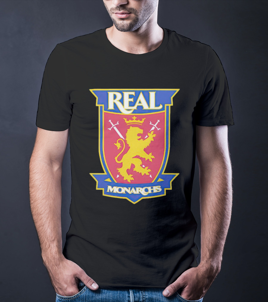 Real Salt Lake Real Monarchs Bold Emblem Crest With Lion And Crossed Swords T-Shirt