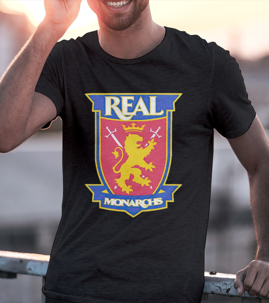 Real Salt Lake Real Monarchs Bold Emblem Crest With Lion And Crossed Swords T-Shirt