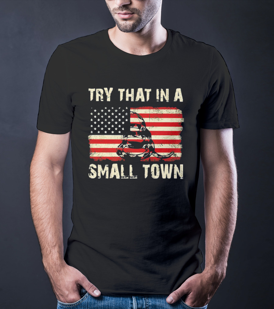 TRY THAT IN A SMALL TOWN US FLAG GADSDEN SNAKE T-Shirt