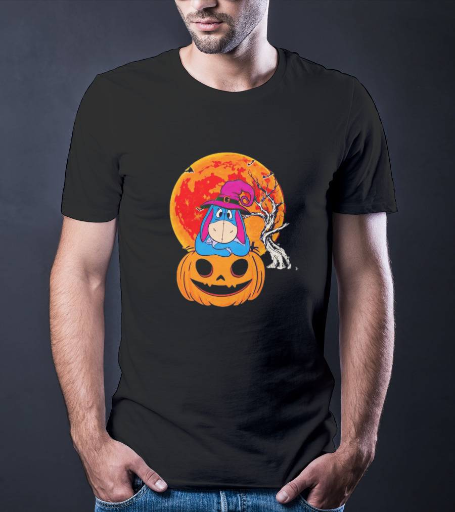 Eeyore Pumpkin Halloween Moon And Bats T-Shirt