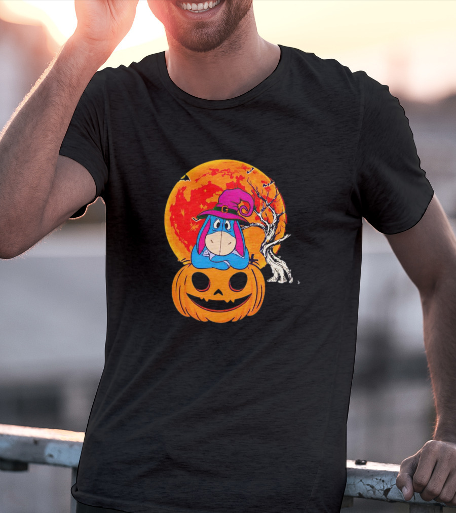 Eeyore Pumpkin Halloween Moon And Bats T-Shirt