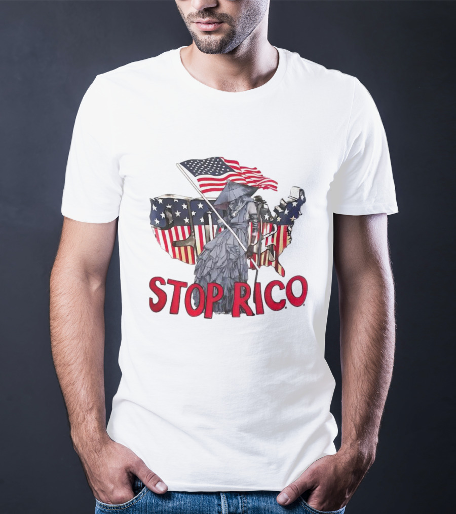 Deaver Stop Rico American Flag Map Iconic T-Shirt