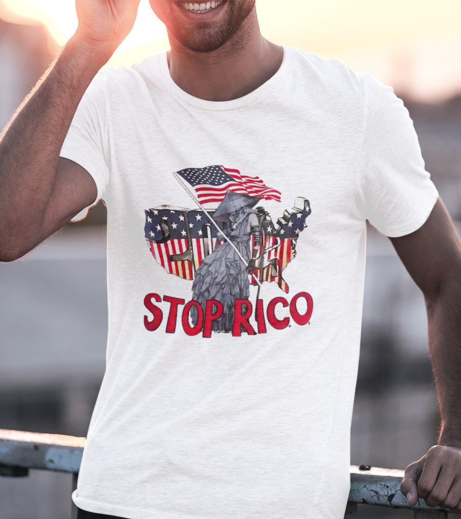 Deaver Stop Rico American Flag Map Iconic T-Shirt