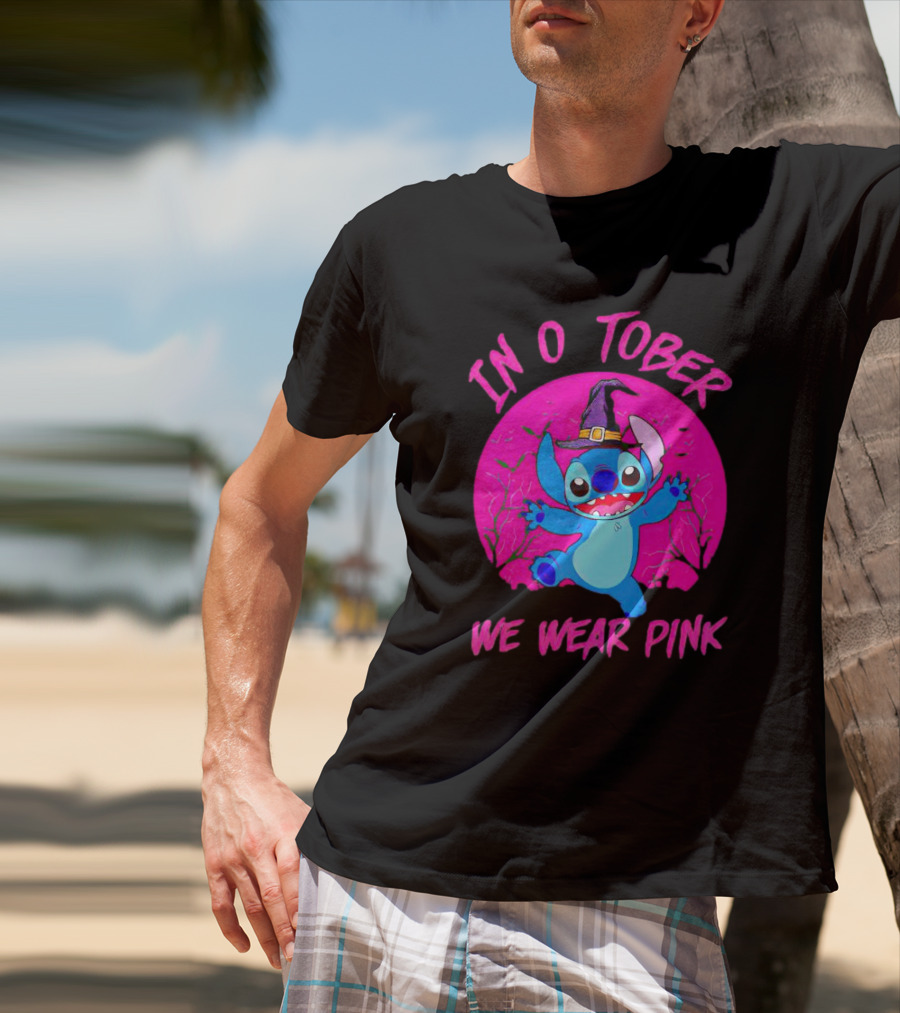 Stitch In October We Wear Pink Halloween Magic T-Shirt
