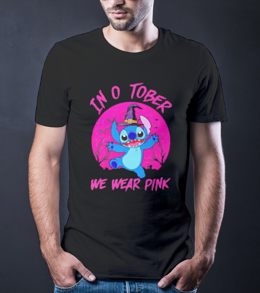Stitch In October We Wear Pink Halloween Magic T-Shirt
