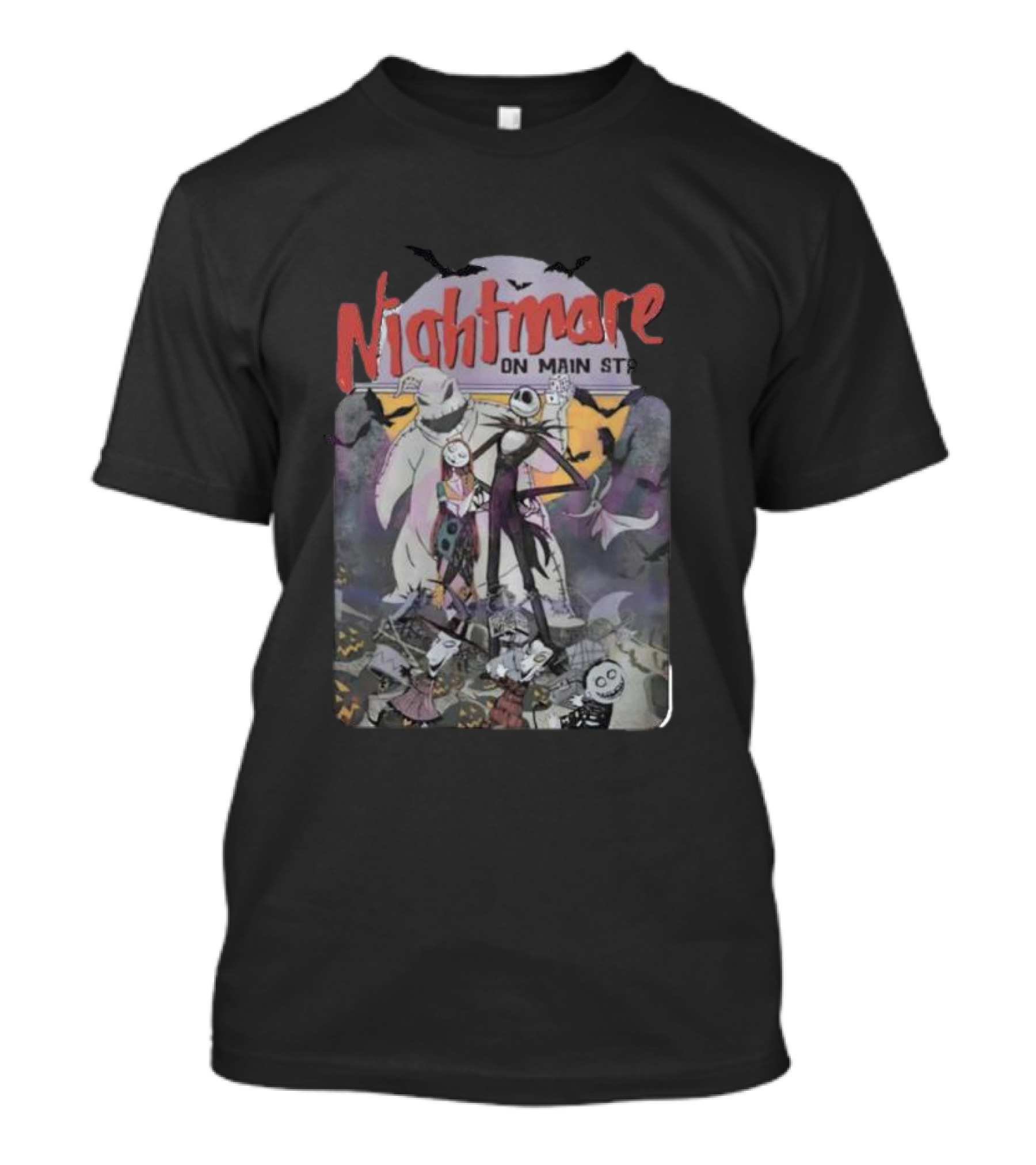 Nightmare Before Christmas Meets Main Street Halloween Characters Scene T-Shirt