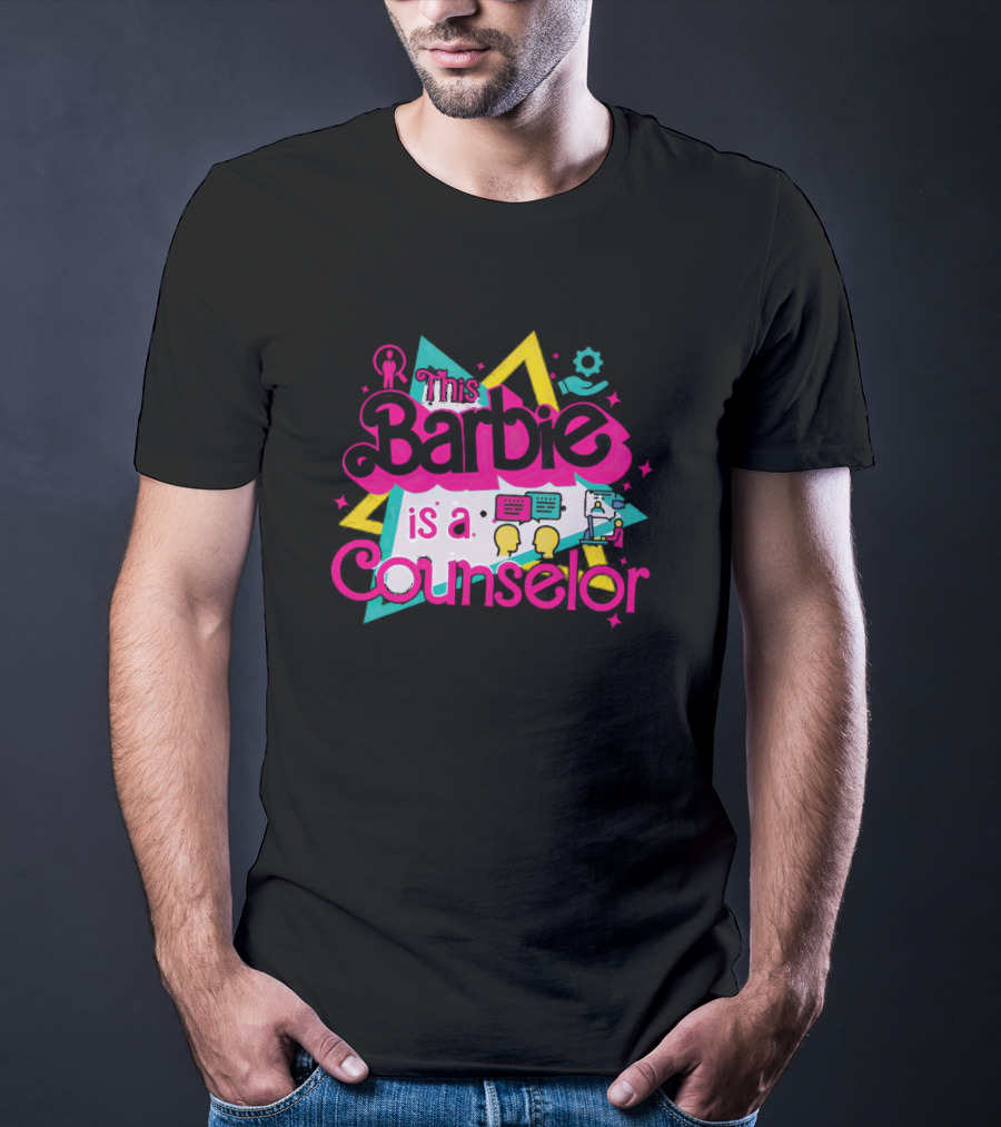 This Barbie Is A Counselor With Communication And Support Icons T-Shirt