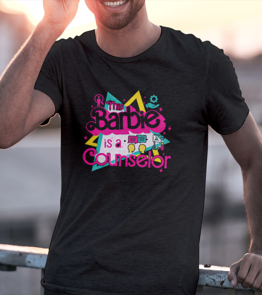 This Barbie Is A Counselor With Communication And Support Icons T-Shirt