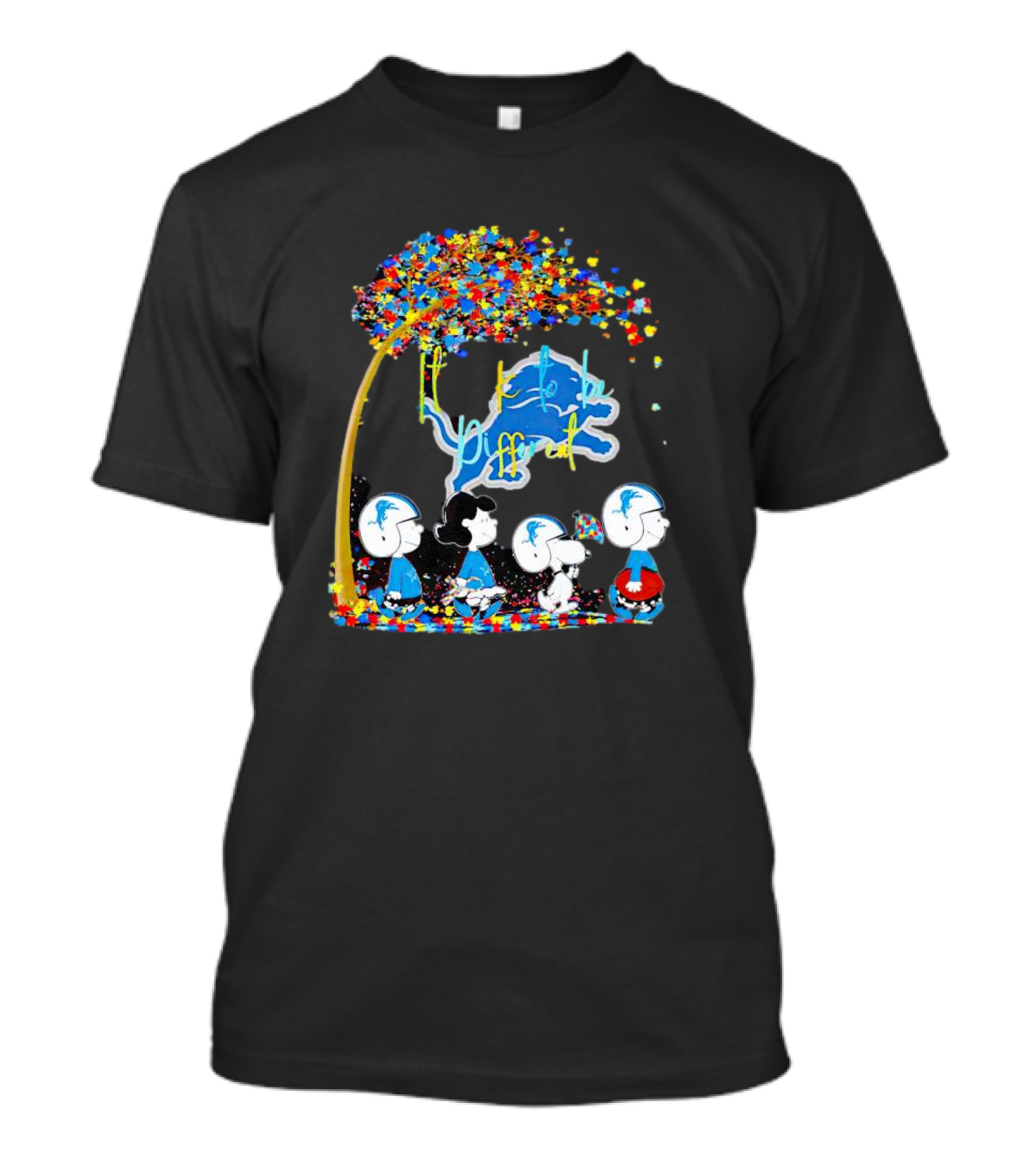 Detroit Lions Peanuts Characters Autism It's Ok To Be Different Fall T-Shirt