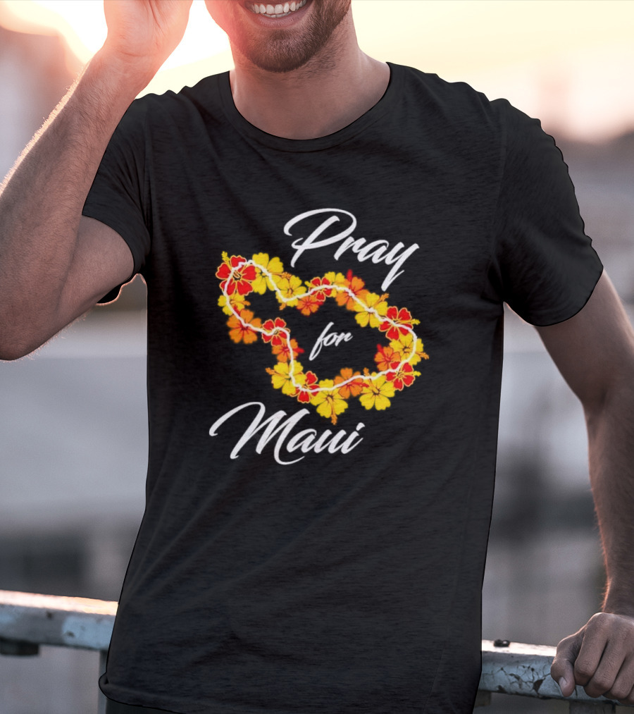 Pray For Maui Floral Hawaiian Lei T-Shirt