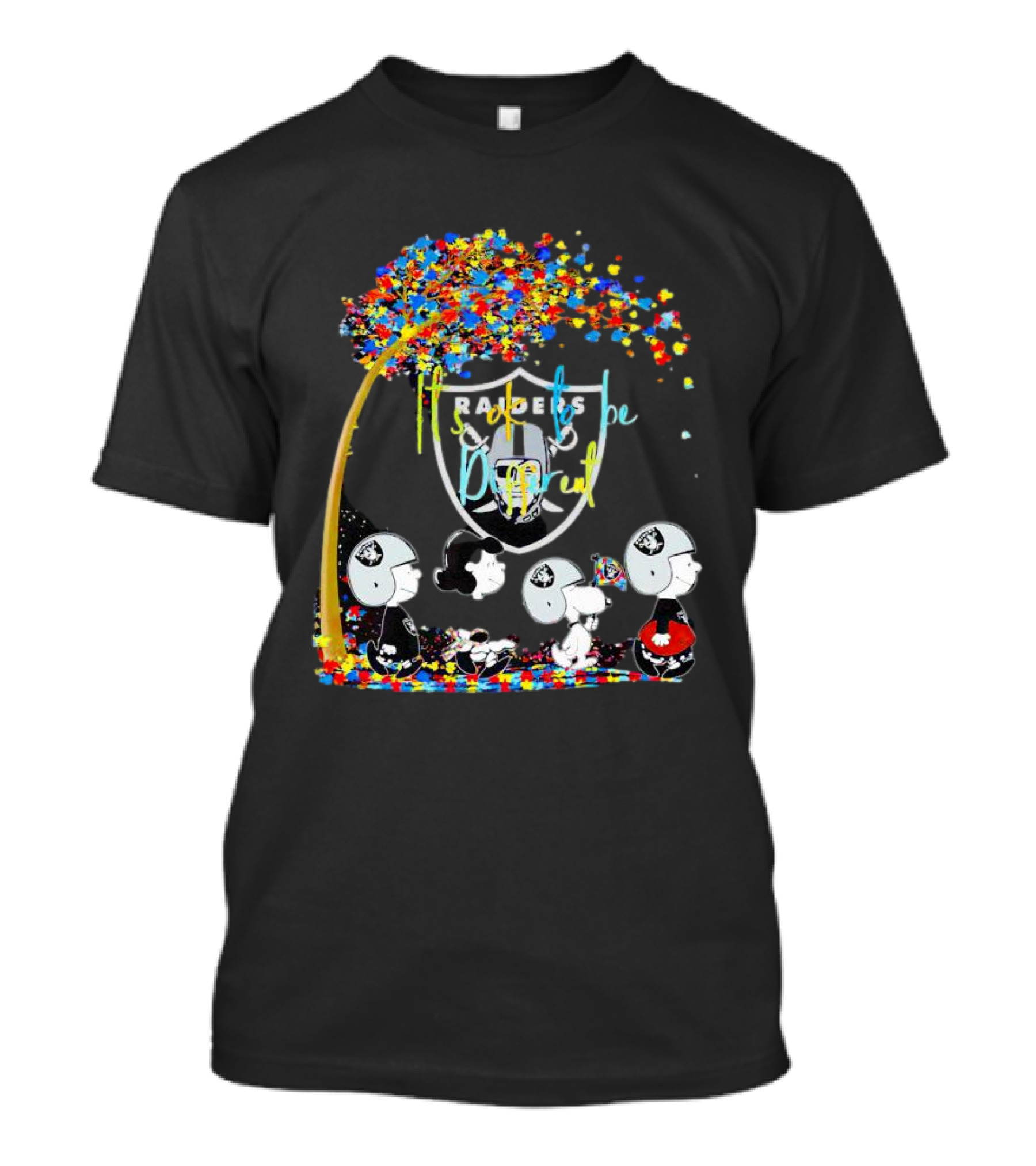 Las Vegas Raiders Peanuts Characters It's Ok To Be Different Autism Fall T-Shirt