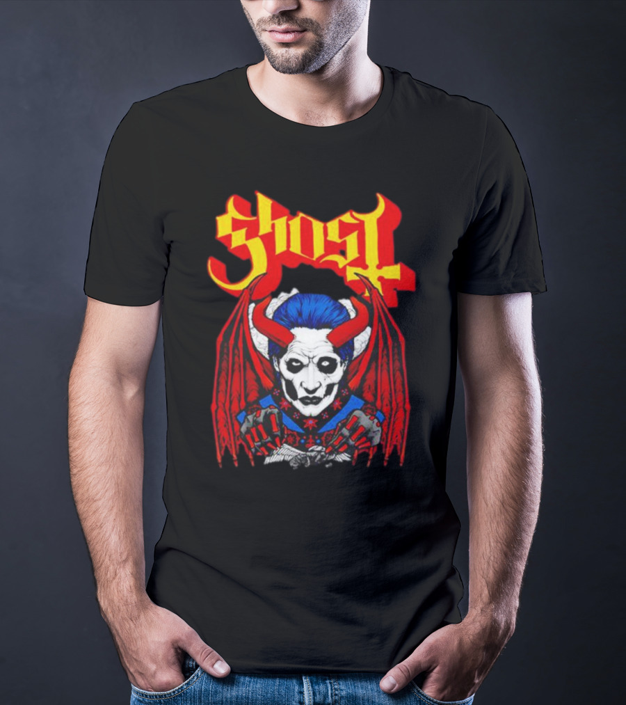 Ghost Demonic Red Horned Figure X Post Mortem Horror Wings T-Shirt