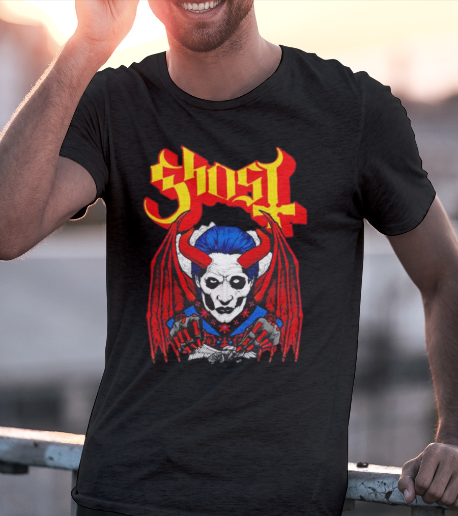 Ghost Demonic Red Horned Figure X Post Mortem Horror Wings T-Shirt