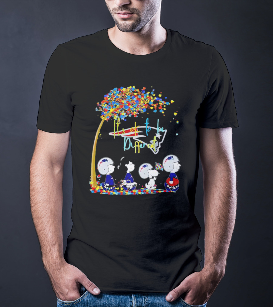 New England Patriots Peanuts Characters It's Okay To Be Different Autism Fall T-Shirt
