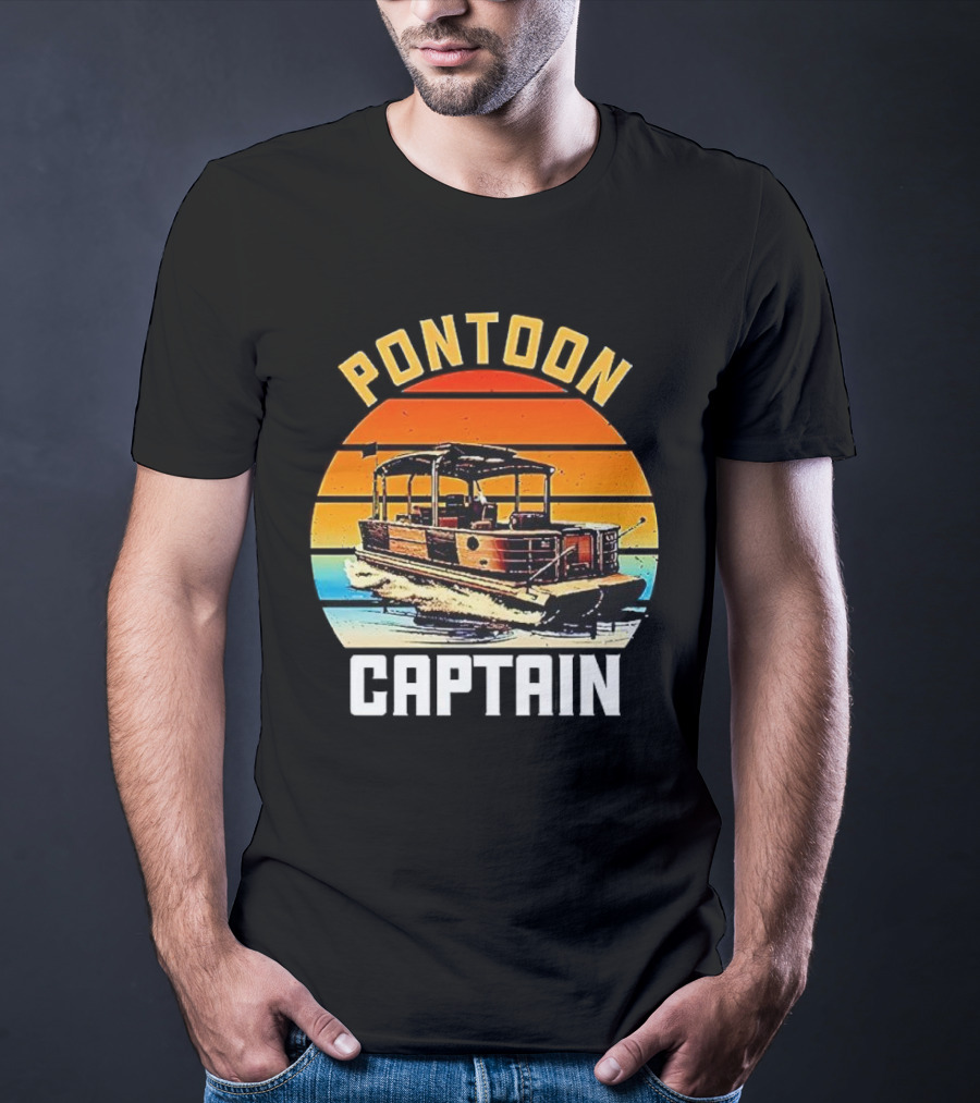 Pontoon Captain Vintage Retro Sunset Boat T-Shirt