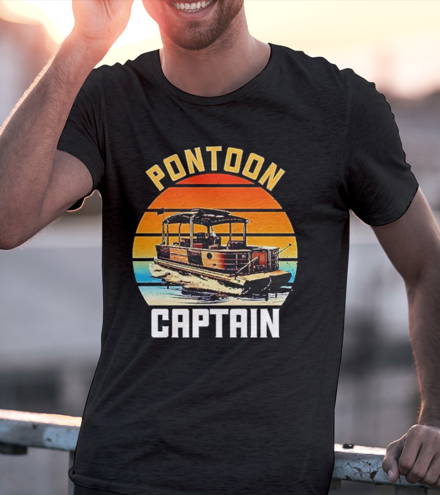 Pontoon Captain Vintage Retro Sunset Boat T-Shirt