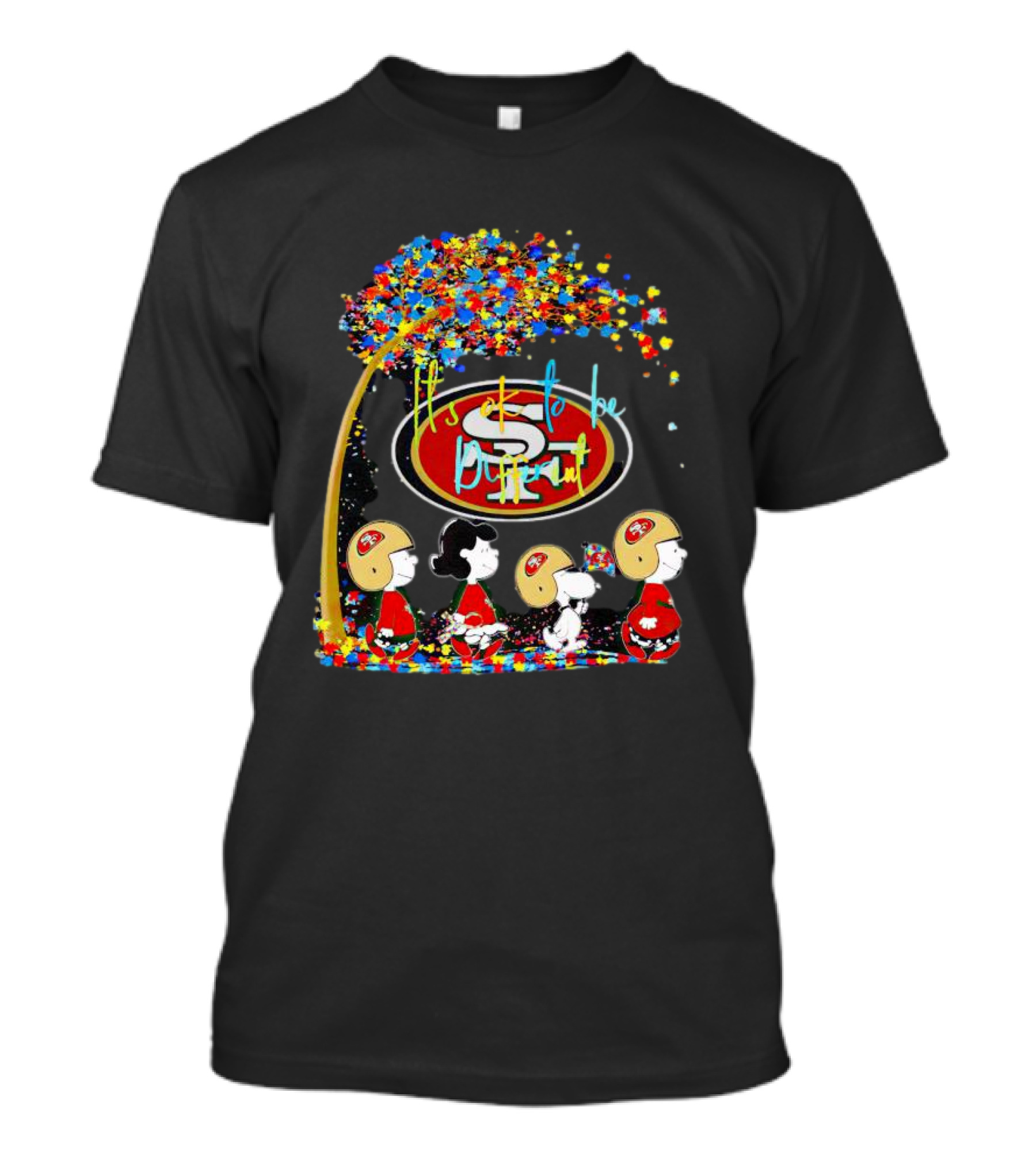 San Francisco 49ers Peanuts Characters It's OK To Be Different Autism Fall T-Shirt