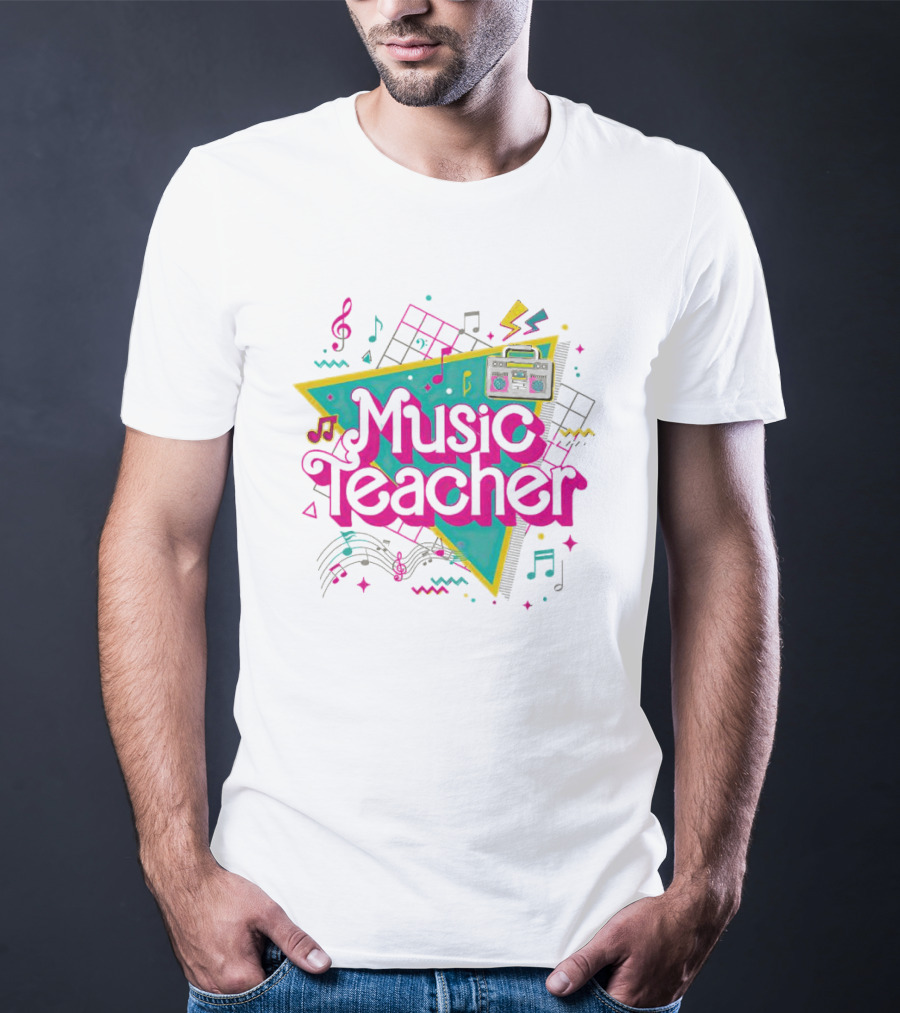 Barbie Music Teacher Retro Triangular Boombox Neon Notes T-Shirt