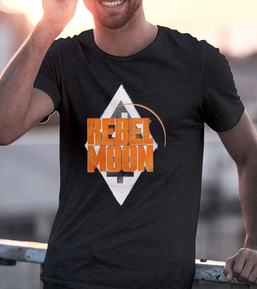 Rebel Moon Diamond Badge Icon Orange Text T-Shirt