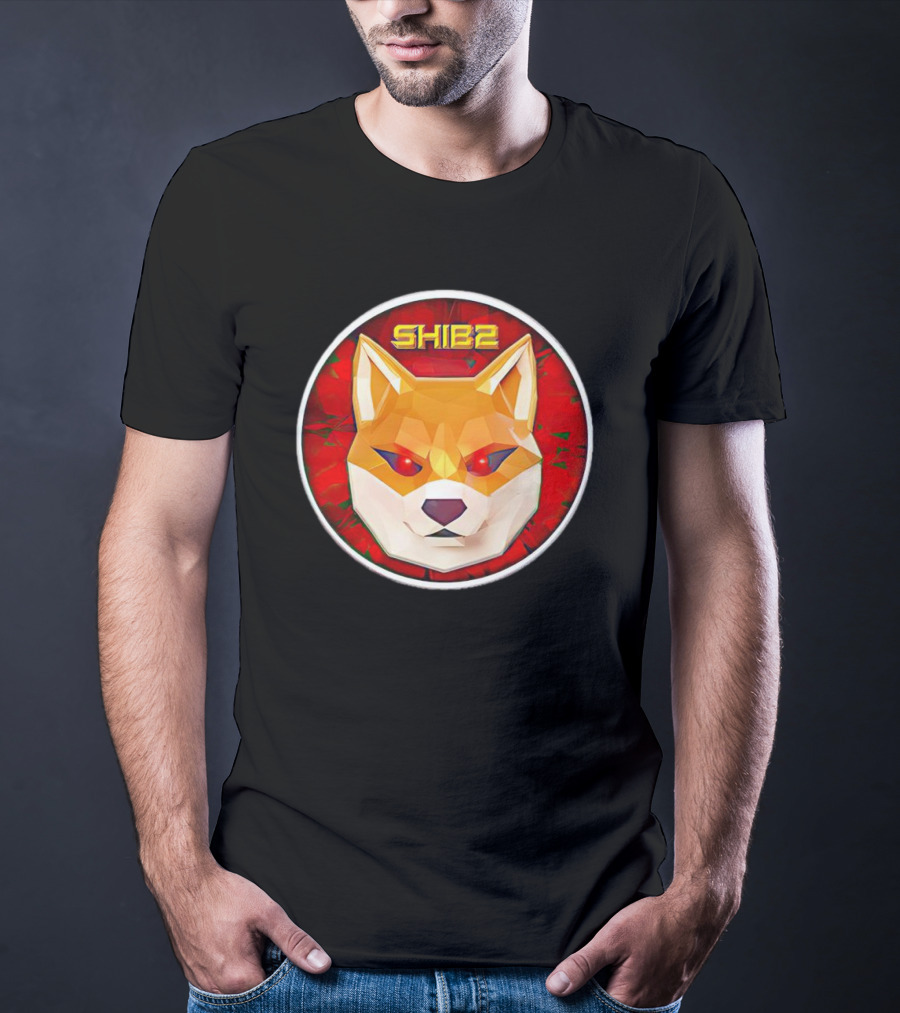 SHIB2 Polygonal Dog Face Red Circle T-Shirt