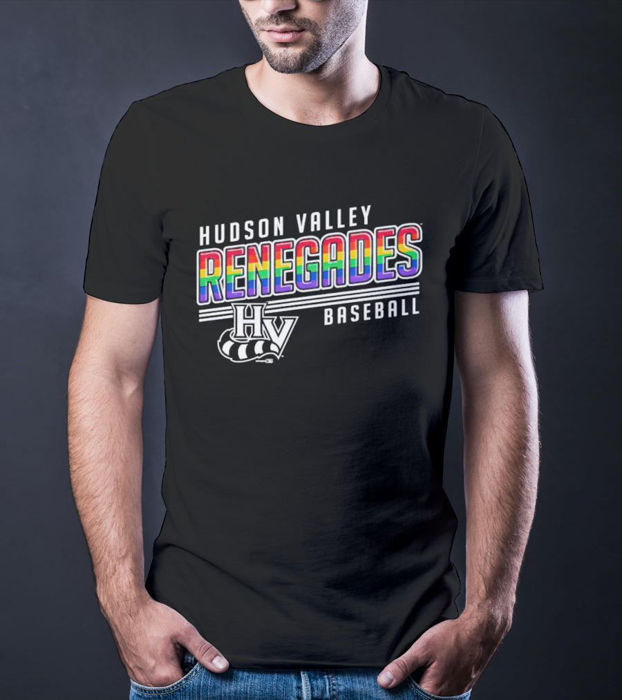 Hudson Valley Renegades Rainbow Pride Baseball HV T-Shirt