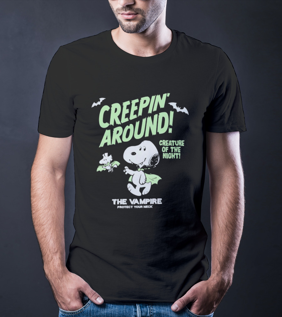 Creepin' Around Snoopy And Woodstock Creature Of The Night The Vampire Protect Your Neck T-Shirt
