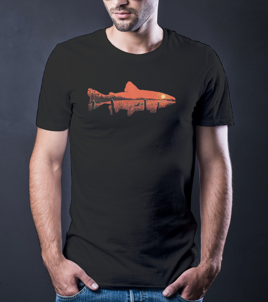 Sunset Trout Lake Silhouette Canoe Reflections T-Shirt
