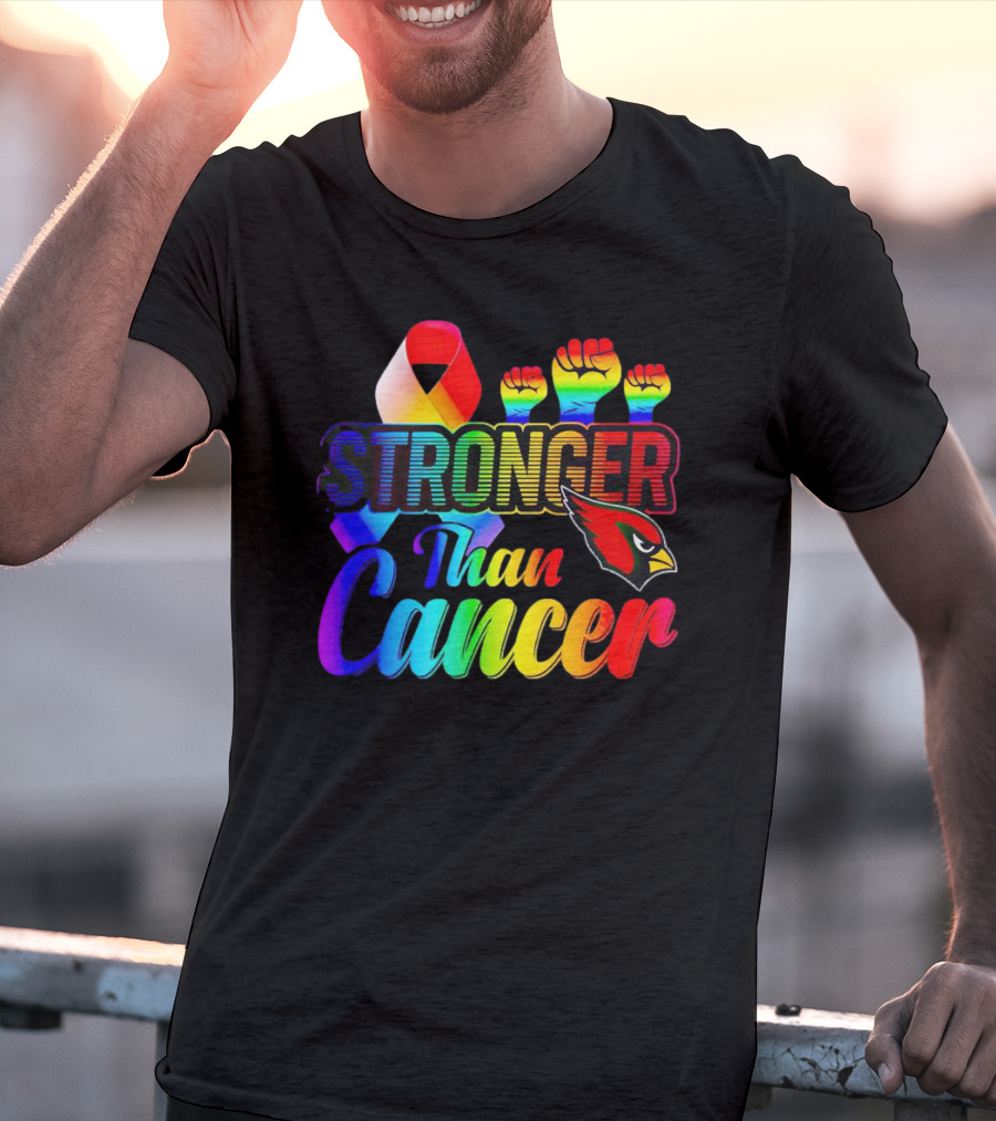 Arizona Cardinals Stronger Than Cancer Rainbow Ribbon Fists T-Shirt