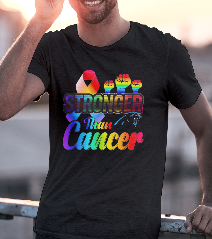 Carolina Panthers Stronger Than Cancer Rainbow Ribbon And Fists T-Shirt
