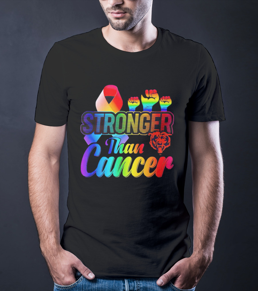 Stronger Than Cancer Chicago Bears Rainbow Ribbon Fists T-Shirt