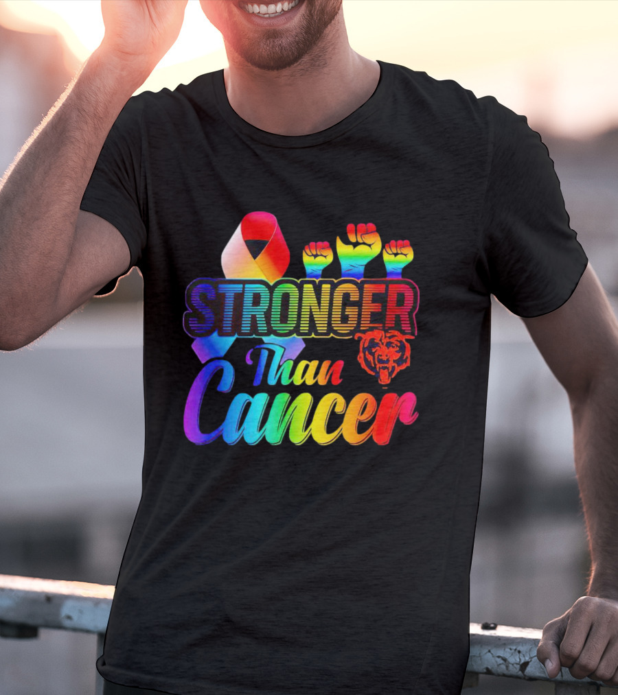 Stronger Than Cancer Chicago Bears Rainbow Ribbon Fists T-Shirt