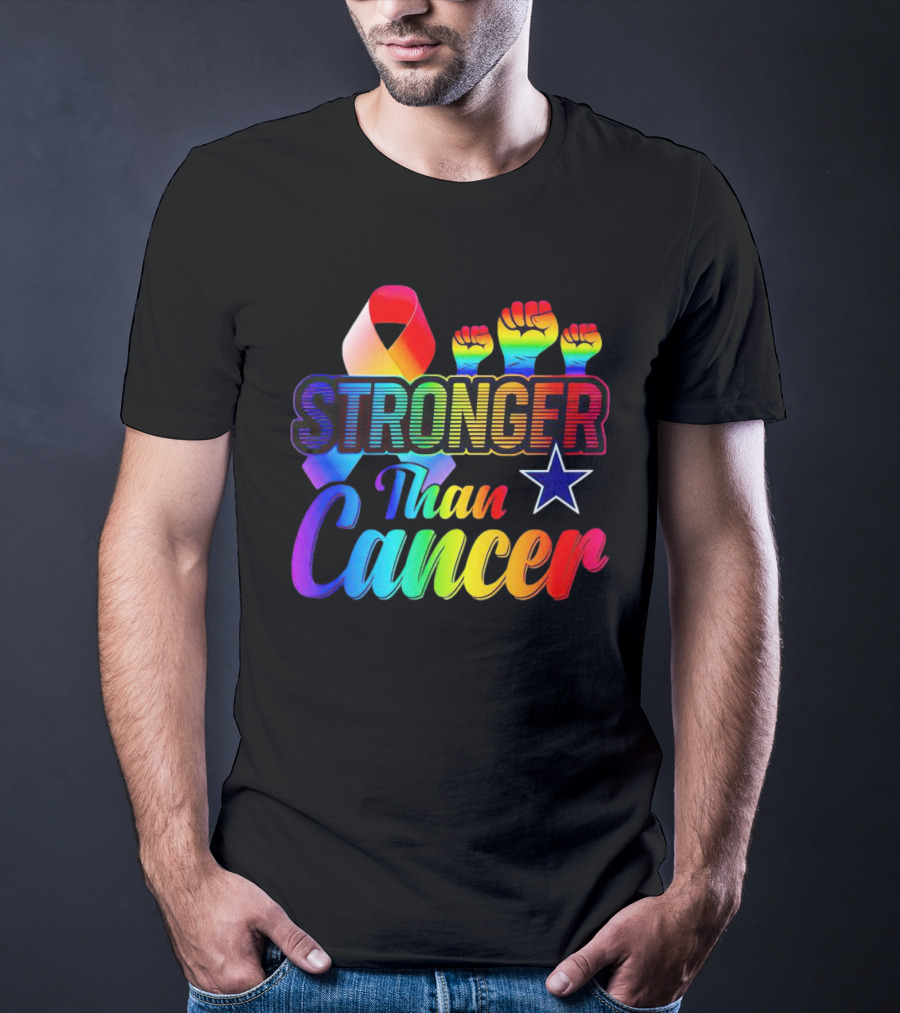 Dallas Cowboys Stronger Than Cancer Rainbow Fists Ribbon Star T-Shirt