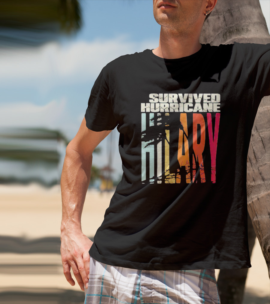 Survived Hurricane Hilary Tropical Storm Palm Trees Sunset T-Shirt