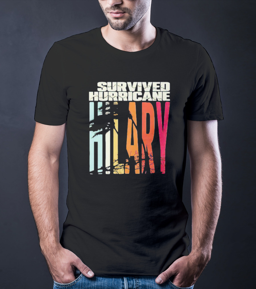 Survived Hurricane Hilary Tropical Storm Palm Trees Sunset T-Shirt