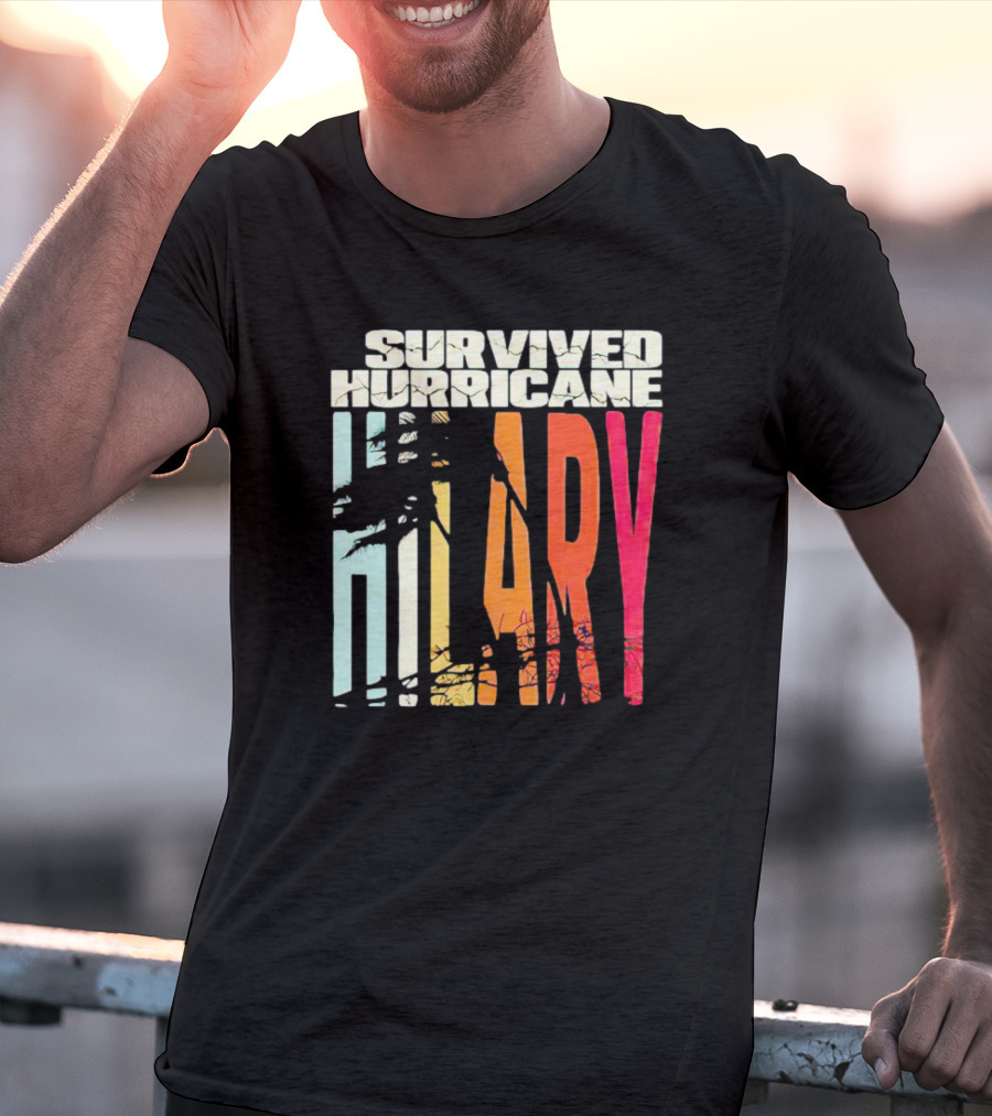 Survived Hurricane Hilary Tropical Storm Palm Trees Sunset T-Shirt