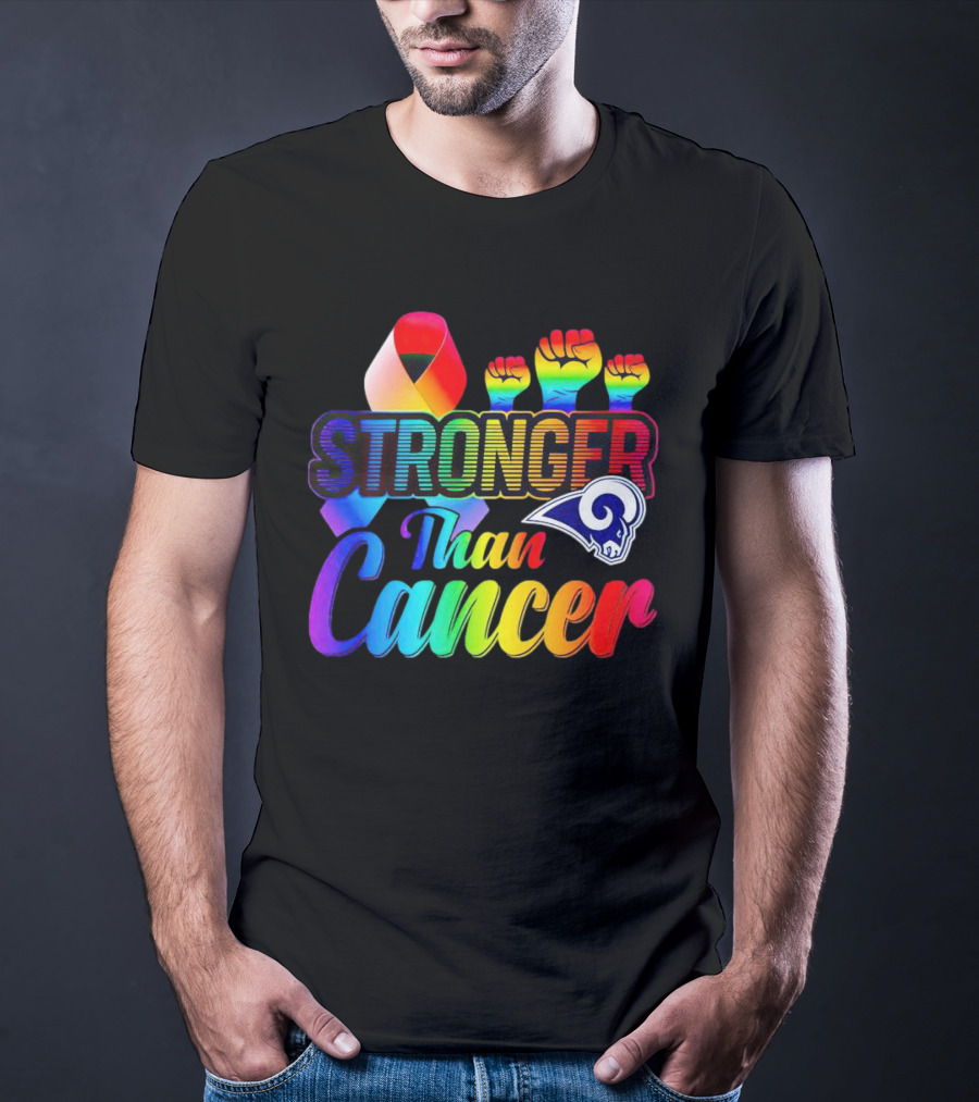 Stronger Than Cancer Los Angeles Rams Rainbow Ribbon Fists T-Shirt