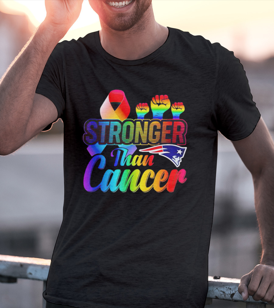 Stronger Than Cancer New England Patriots Rainbow Ribbon Fists T-Shirt
